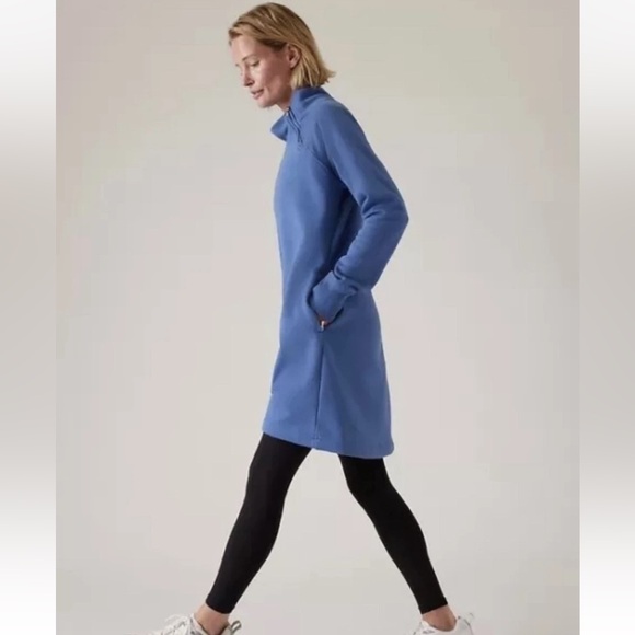Athleta Cozy Karma Fleece Lined Sweater Dress with Pockets in Teal size XS - Picture 4 of 14